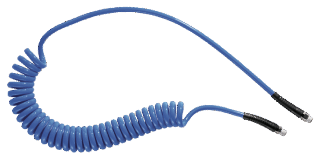 Tuyau spiralé polyuréthane équipé de raccords mâles fixe et rotatif