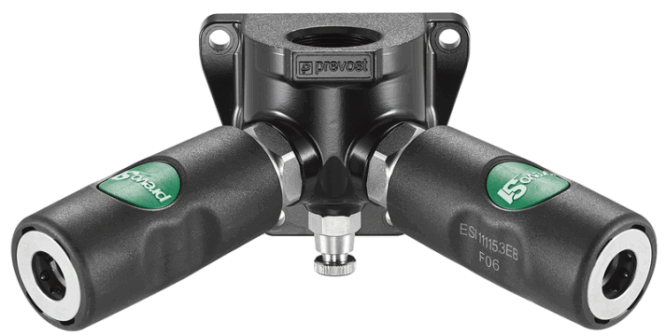 Rohrleitungsdose mit Innengewinde - 2 Kupplungen und Ablass - European Profil - Durchgang 10,4 mm