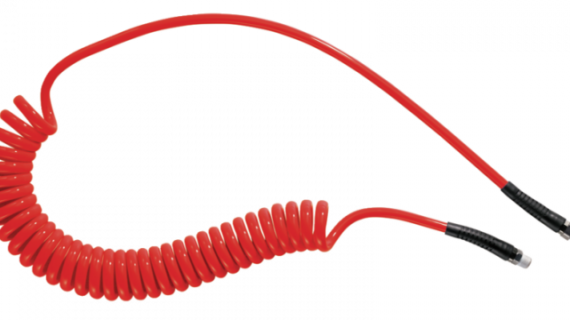 Tuyau spiralé polyuréthane : équipé de raccords mâles fixe et rotatif