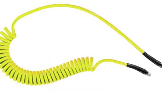 Tuyau spiralé polyuréthane : équipé de raccords mâles fixe et rotatif